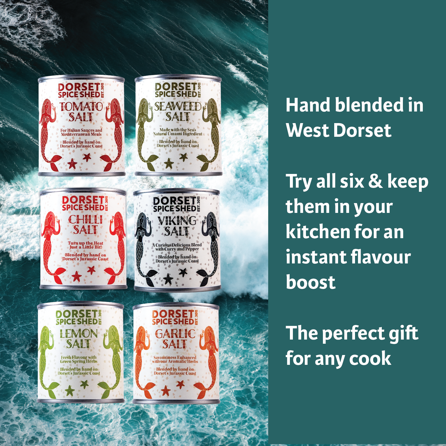 Dorset Spice Shed Cook's Salts set of six flavoured salts to try.  A perfect gift for every cook.