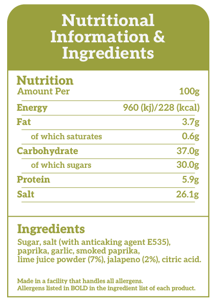 Wing Dust Jalapeno & Lime Nutritional Information & Ingredients